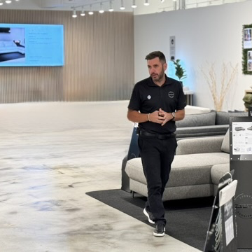Ville Karesto walking in Showroom